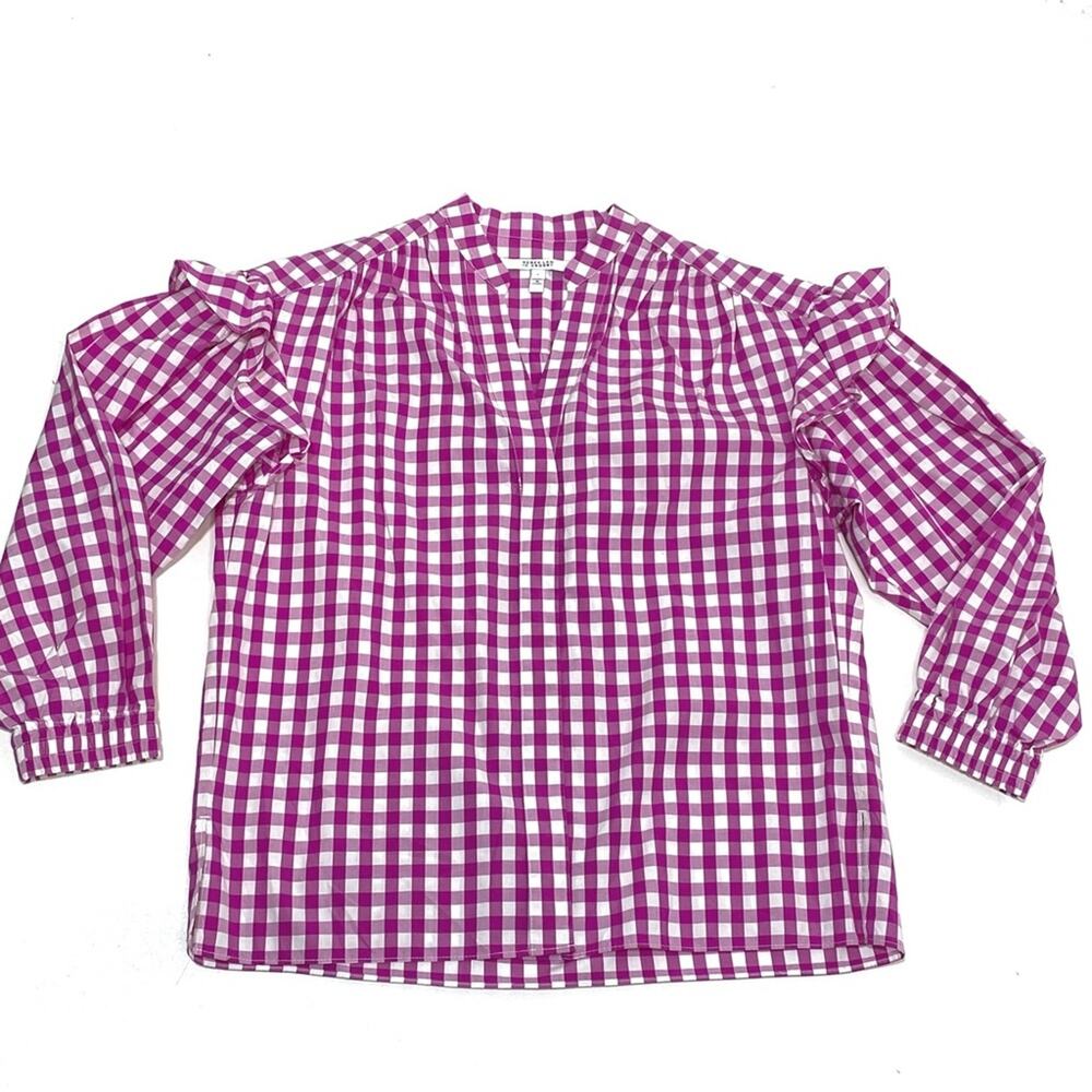 10 Crosby Derek Lam Magenta Gingham Kaena Ruffle Blouse 6